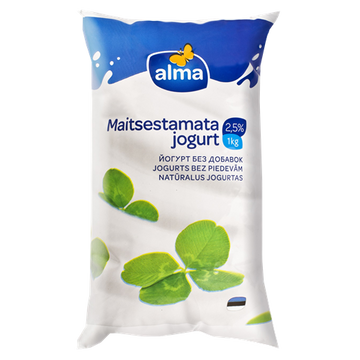Jogurts bez piedevām 1.5% plēvē 1 kg Alma, Igaunija  (mērvienība: gb)