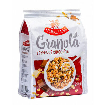 Musli grauzdēts ar 3 veidu šokolādi Granola 350g, Herkuless, Latvija  (mērvienība: gb)