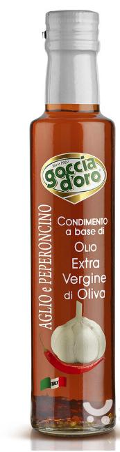 Eļļa olīvu ar ķiplokiem un čilli Extra Virgin 250ml Goccia d'Oro  (mērvienība: gb)