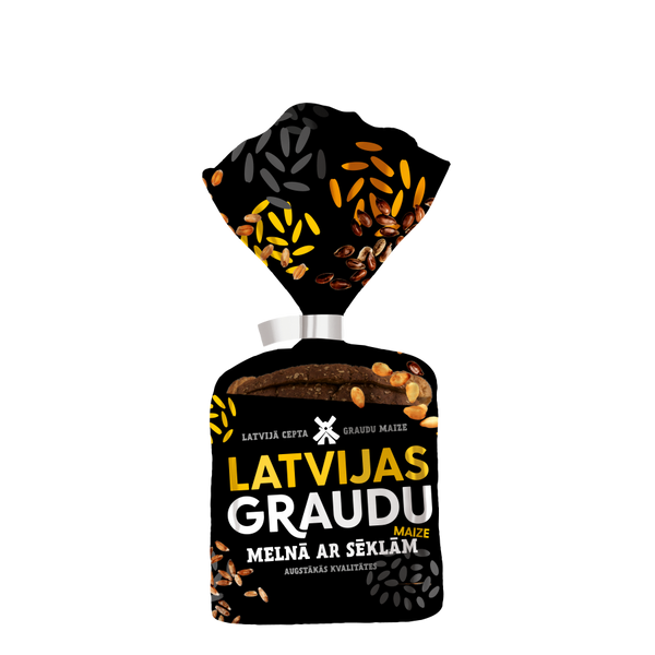 Maize Latvijas graudu melnā ar sēklām 340g Latvijas Maiznieks (mērvienība: gb)
